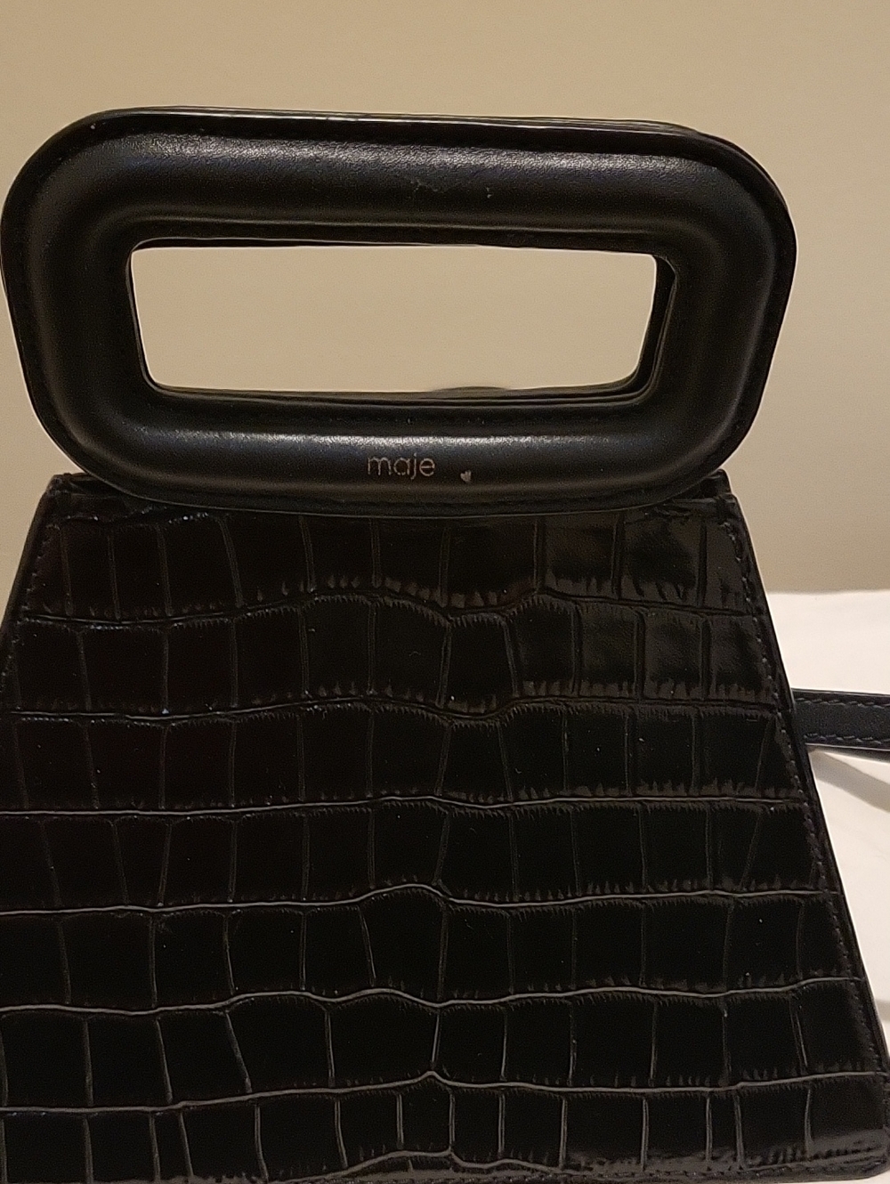 Maje Structured Croc-Embossed Top-Handle Bag in Black - Picture 4 of 10